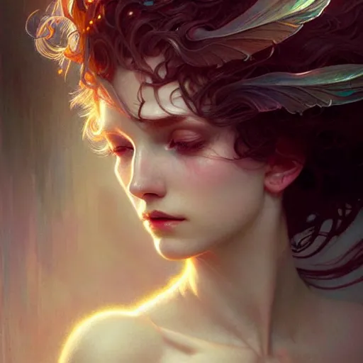 Image similar to crystalline soul fairy, surreal, dramatic lighting, face, detailed, intricate, elegant, lithe, highly detailed, digital painting, artstation, concept art, smooth, sharp focus, illustration, art by Krenz Cushart and Artem Demura and alphonse mucha