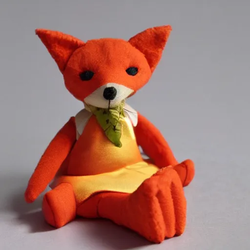 Image similar to a toy fox wearing a beautiful dress