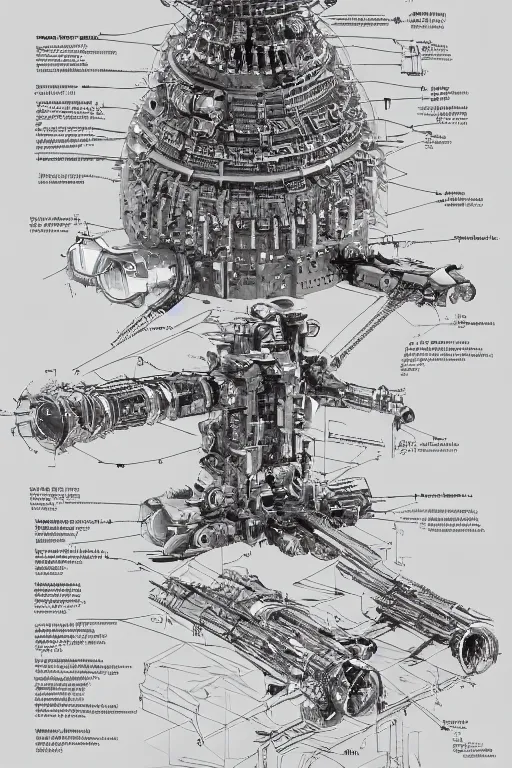 Image similar to aesthetically pleasant technical drawing of an open - source nuclear weapon machinery, hyperdetailed, exploded view!!, 4 k, trending on artstation