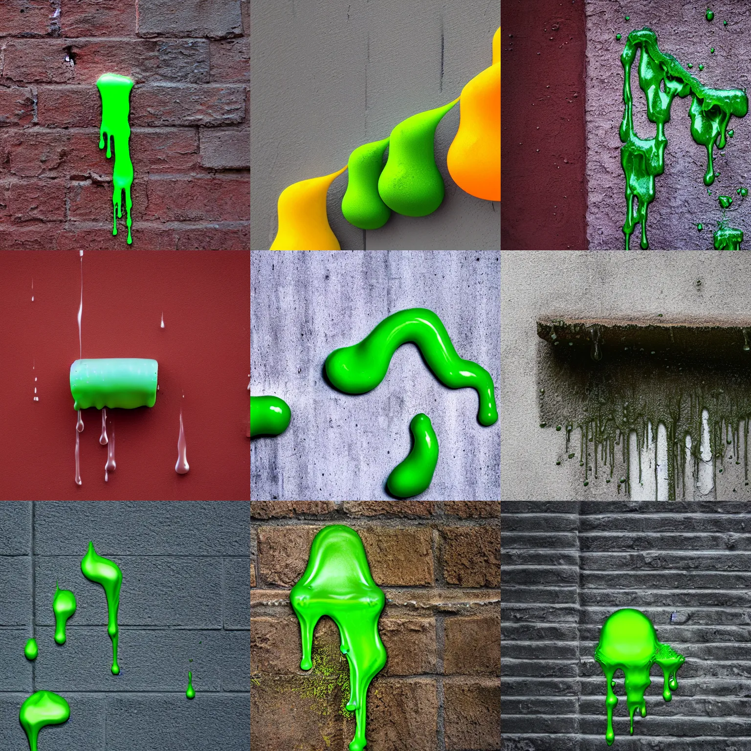 Prompt: slime dripping down the wall, 4 k photograph, real