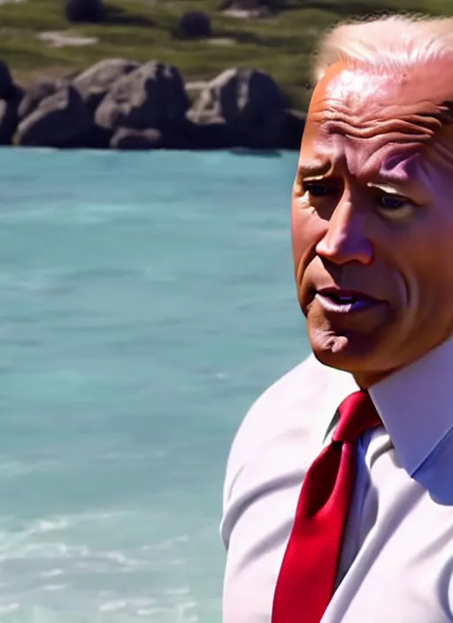 Prompt: film still of joe biden as dwayne johnson in baywatch movie 2 0 1 7, 8 k