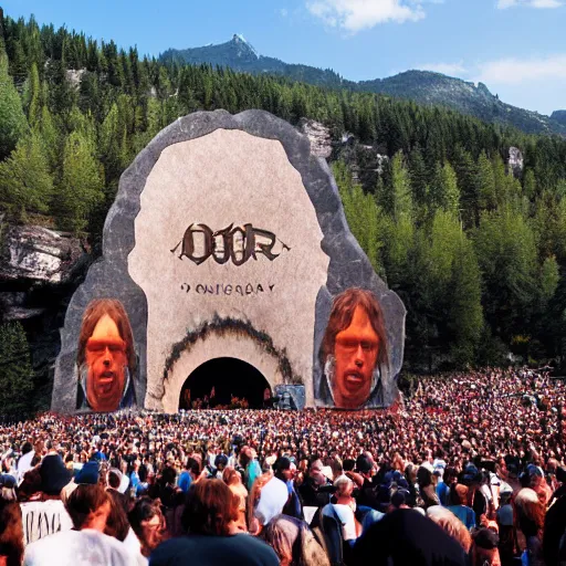 Image similar to the doors playing a show carved into a mountain