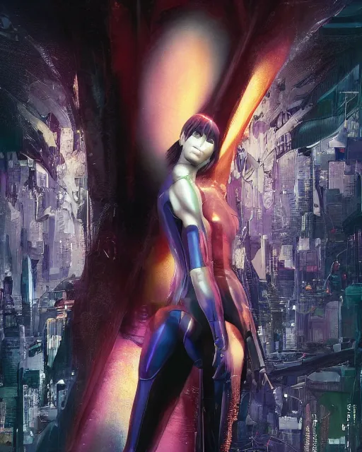 Image similar to weta disney pixar movie still portrait photo of motoko kusanagi ghost in the shell : : as cyborg woman by pixar : : by weta, wlop, ilya kuvshinov, rossdraws, artgerm, marvel, maxim cover, latex, octane render, sweaty, iridescent, bright morning, anime, liosh, mucha : :