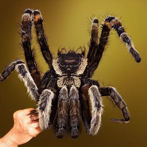 Image similar to Mega tarantula eating a man, hyper realistic, photography