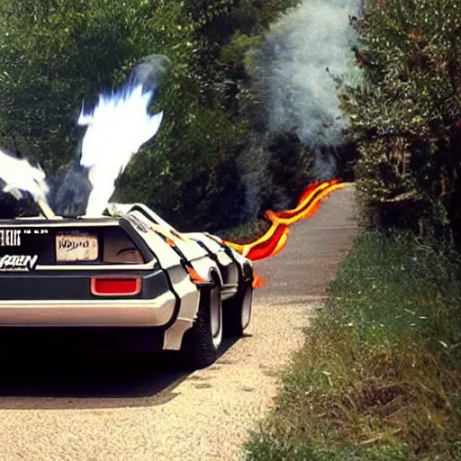 Image similar to back to the future car with fire trail cat chasing it