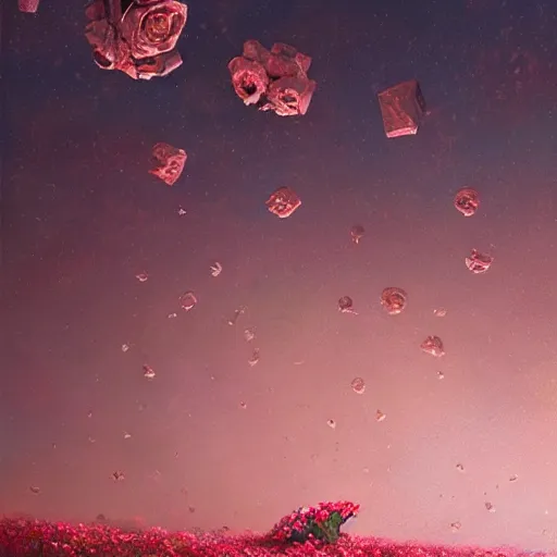 Image similar to meteorite made out of roses flying over the sky, roses trail, greg rutkowski, sharp focus