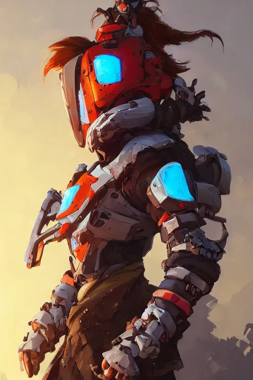 Image similar to combination suit armor aloy horizon forbidden west horizon zero dawn robot ninja mask helmet backpack tribal, fanart behance hd artstation by jesper ejsing, by rhads, makoto shinkai and lois van baarle, ilya kuvshinov, ossdraws