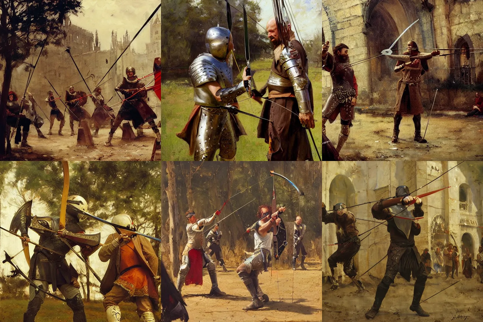 Prompt: medieval archery, richard schmid, jeffery catherine jones, ruan jia, greg manchess, ridley scott