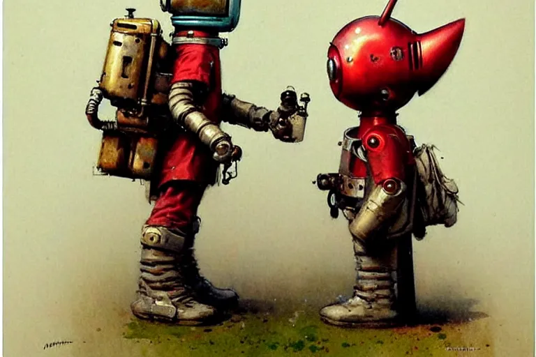 Prompt: adventurer ( ( ( ( ( five 1 9 5 0 s retro future robot android knomes. muted colors. ) ) ) ) ) by jean baptiste monge!!!!!!!!!!!!!!!!!!!!!!!!! chrome red