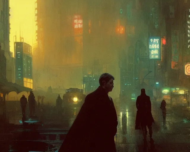 Image similar to 2 0 1 8 blade runner movie still man look at the cityscape from roof perfect face fine realistic face pretty face neon puffy jacket blue futuristic sci - fi elegant by denis villeneuve tom anders zorn hans dragan bibin thoma greg rutkowski ismail inceoglu illustrated sand storm alphonse mucha