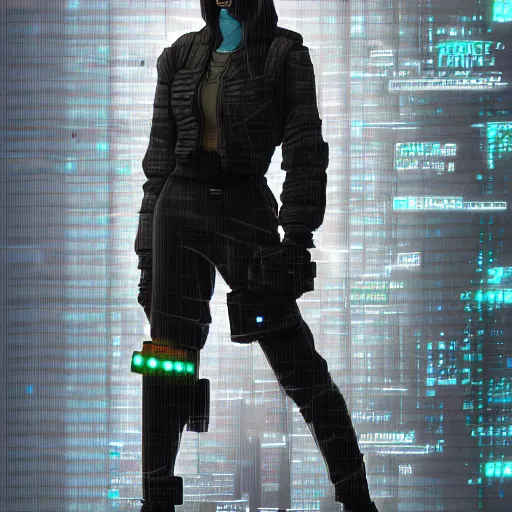 Image similar to cyberpunk hacker character concept art