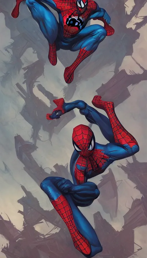 Prompt: comic book cover art of spiderman by peter mohrbacher