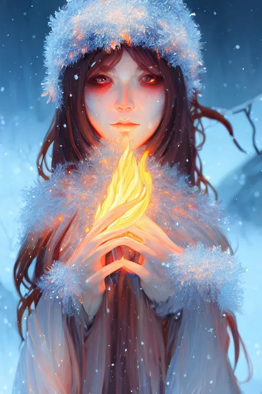 Prompt: beautiful ancient frost witch, fire i eye, snow glow, pool party, highly detailed, digital painting, artstation, sharp focus, illustration, art by tan zi and ayanamikodon and alphonse mucha and wlop