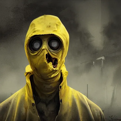 Portrait of an zombie in a yellow dirty hazmat suit, Stable Diffusion