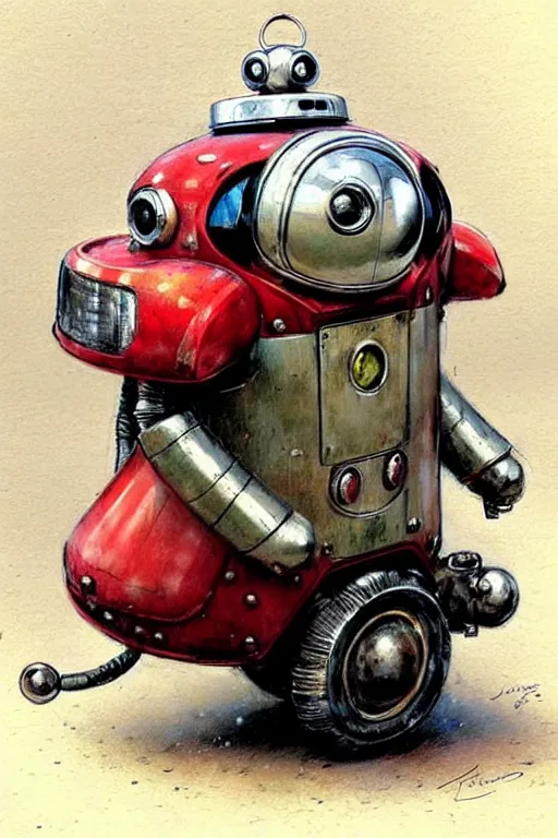 Image similar to adventurer ( ( ( ( ( 1 9 5 0 s retro future android robot fat robot dog wagon. muted colors. ) ) ) ) ) by jean baptiste monge!!!!!!!!!!!!!!!!!!!!!!!!! chrome red