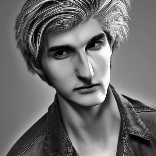 Image similar to really handsome gigachad xqc, portrait photograph : : realistic : : 1 dslr : : 1 - - quality 2