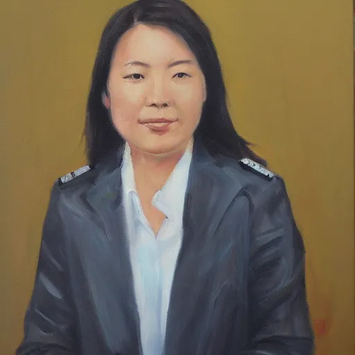 Image similar to modern oil painting portrait of police psychologist dr. tracy wong