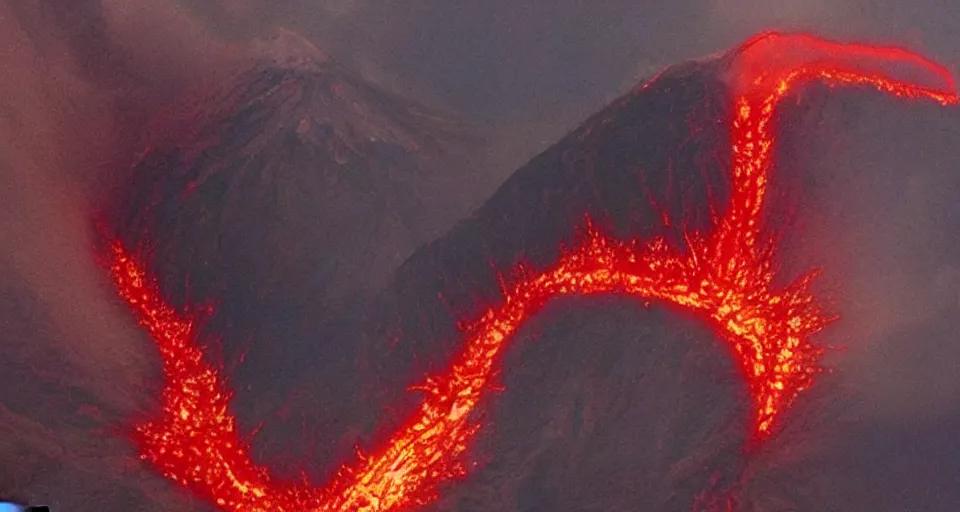 Image similar to a volcano made of ivory vines and crimson rocks enters in eruption, it spits a smoke in the shape of demonic eye, from Naruto