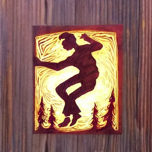 Prompt: dancing man Pyrography