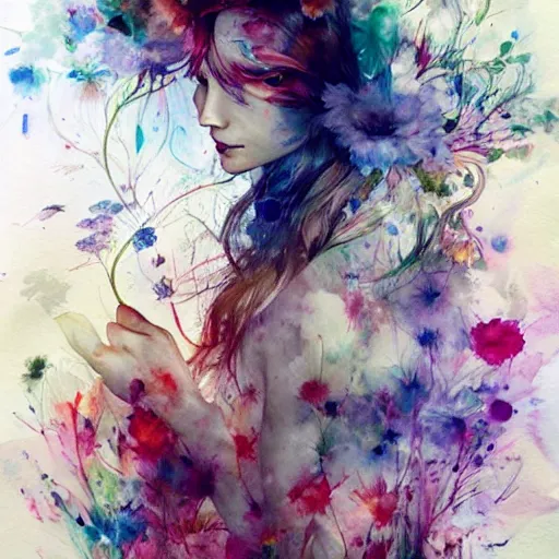 Prompt: watercolor garden by anna dittmann, by agnes cecile, by william turner