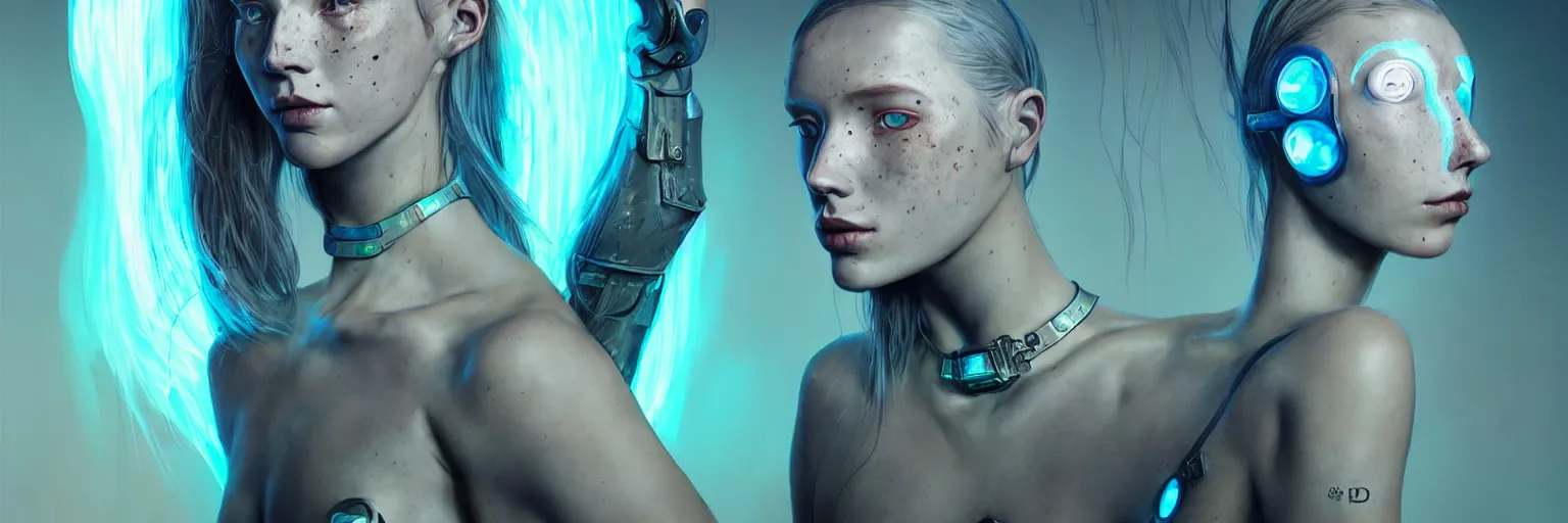 Prompt: outfocus photography of a beautiful scandinavian female humanoid with freckles, by loish, d & d, fantasy, cyber neon lighting, futurism, intricate futuristic jewelry accessories, cyberpunk high fashion glossy latex swimsuit, profile posing, perfect anatomy, hyper photorealistic, digital photography, artstation, pinterest, concept art, art by pascal blanche and greg rutkowski,