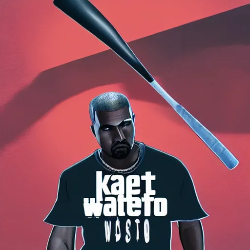 Prompt: Kanye with a bat official GTA artwork midshot