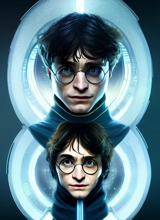 Prompt: symmetry!! portrait of harry potter, sci - fi, tech wear, glowing lights!! intricate, elegant, highly detailed, digital painting, artstation, concept art, smooth, sharp focus, illustration, art by artgerm and greg rutkowski and alphonse mucha