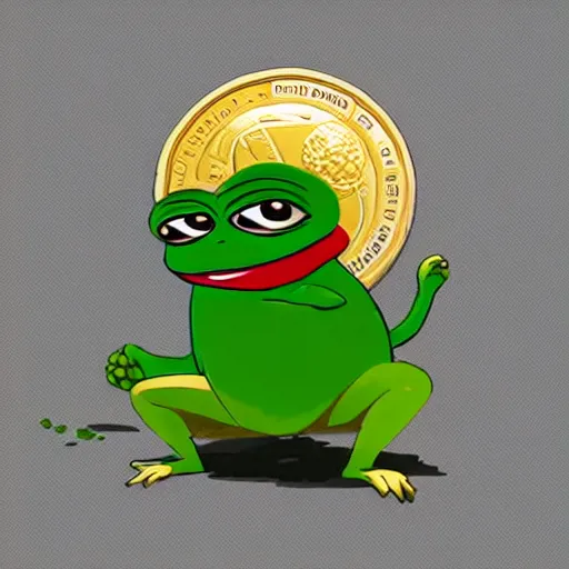 Image similar to super rich happy pepe, coins, gold, crystals, greg rutkowski