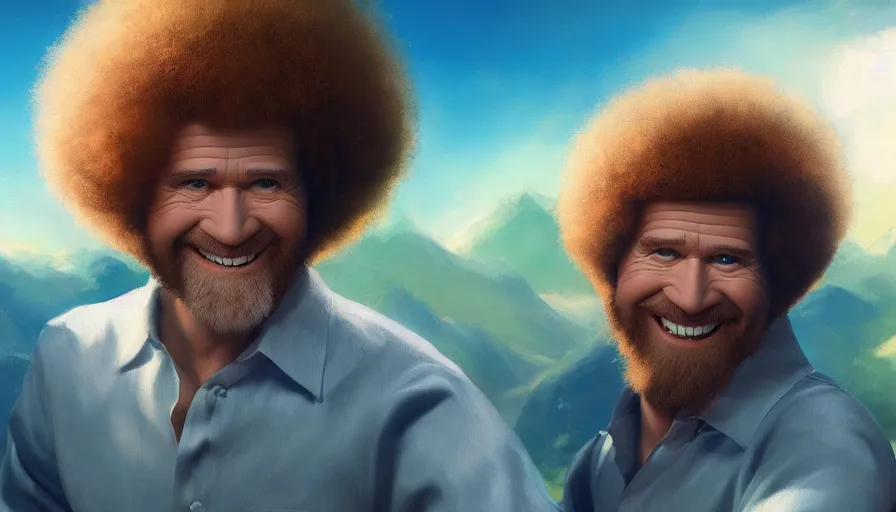 Prompt: Bob Ross smiling as an angel, hyperdetailed, artstation, cgsociety, 8k