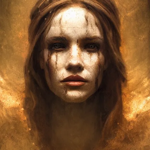 Image similar to majestic gracious regal evil face portrait, ancient greece, atmospheric lighting, painted, intricate, volumetric lighting, beautiful, rich deep colours masterpiece, golden hour, sharp focus, ultra detailed, by leesha hannigan, ross tran, thierry doizon, kai carpenter, ignacio fernandez rios