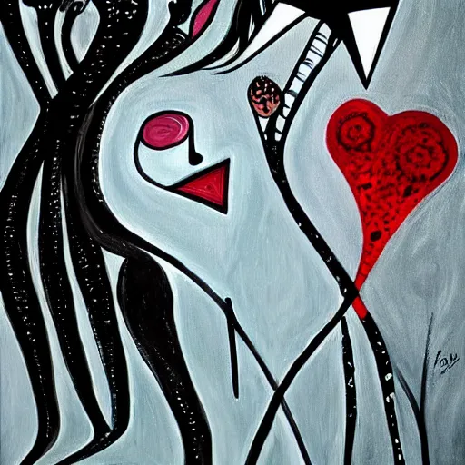 Prompt: abstract painting of love by tim burton