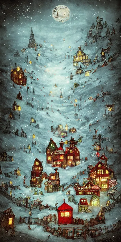 Image similar to a santa village christmas scene by alexander jansson