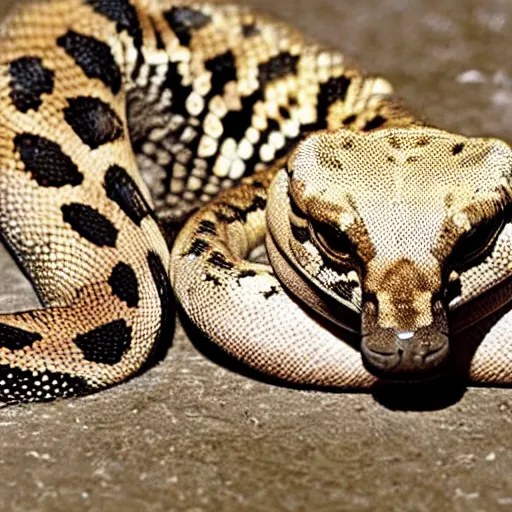 Prompt: boa constrictor and rattlesnake hybrid animal