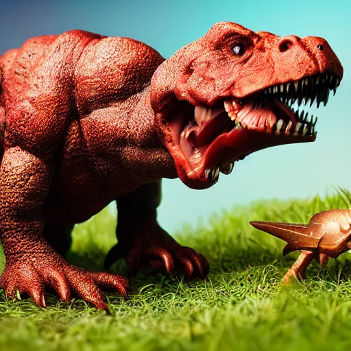 Prompt: Funko pop of a tyrannosaurus in the grass, photo studio, professional photo, commercial photo, professional lighting, trending in artstation, HDR