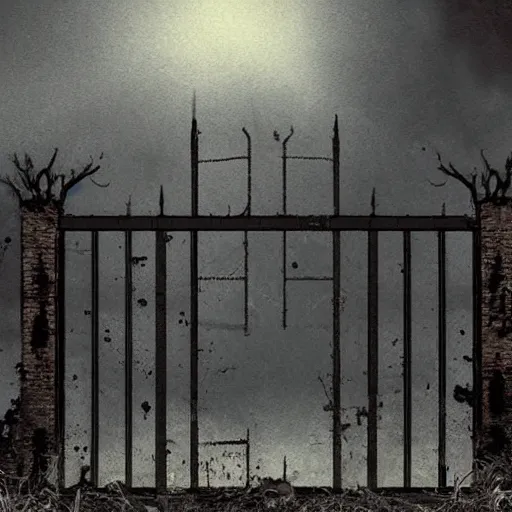 Prompt: a zombie at the gate of a decrepit house, night, misty, scary, spooky