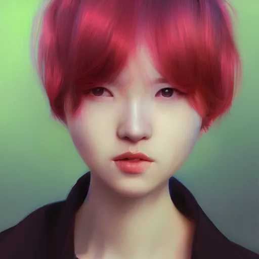 Prompt: detailed portrait of a cute woman vibrant pixie hair by yanjun cheng and hsiao - ron cheng and ilya kuvshinov, 3 / 4 profile, portrait photography, rim lighting, realistic eyes, photorealism pastel, illustration