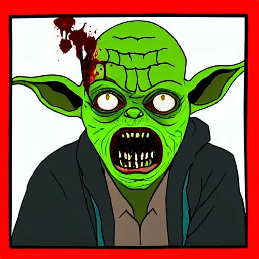 Prompt: zombie yoda, yoda as a zombie, chris claremont, zombified, scary