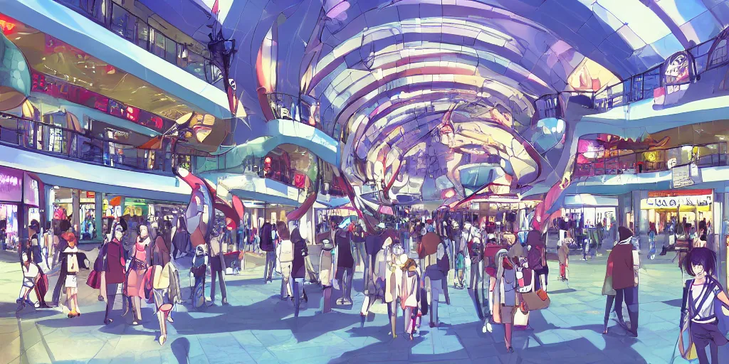 Prompt: mall at daytime, anime!, award - winning digital art