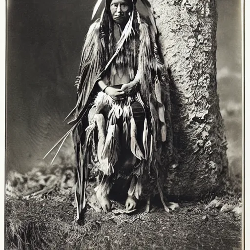 Image similar to vintage photo of a female native american shaman by edward s curtis, photo journalism, photography, cinematic, national geographic photoshoot vignette