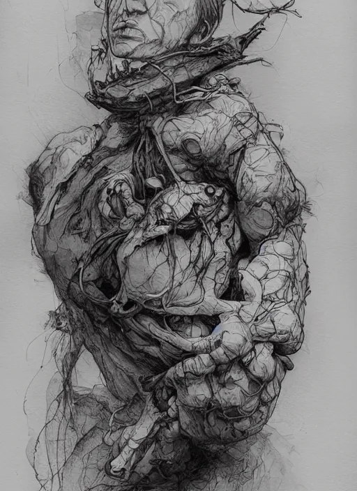 Image similar to portrait, A wooden puppet, strings attached to a floating anatomical heart, watercolor, dramatic lighting, cinematic, establishing shot, extremely high detail, foto realistic, cinematic lighting, pen and ink, intricate line drawings, by Yoshitaka Amano, Ruan Jia, Kentaro Miura, Artgerm, post processed, concept art, artstation, matte painting, style by eddie mendoza, raphael lacoste, alex ross