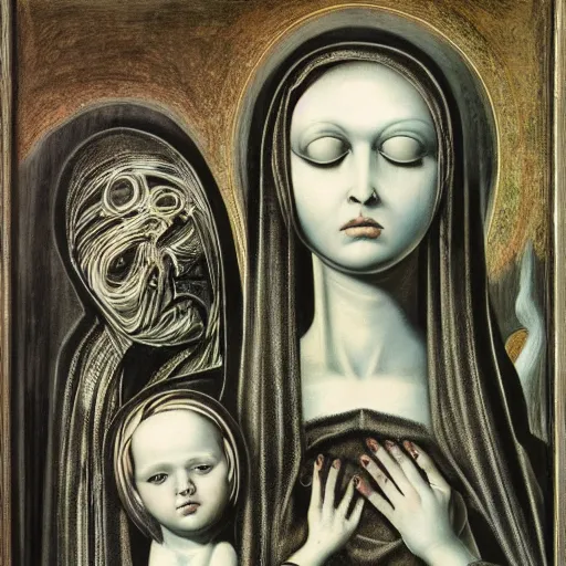 Prompt: h. r. giger's the madonna and child