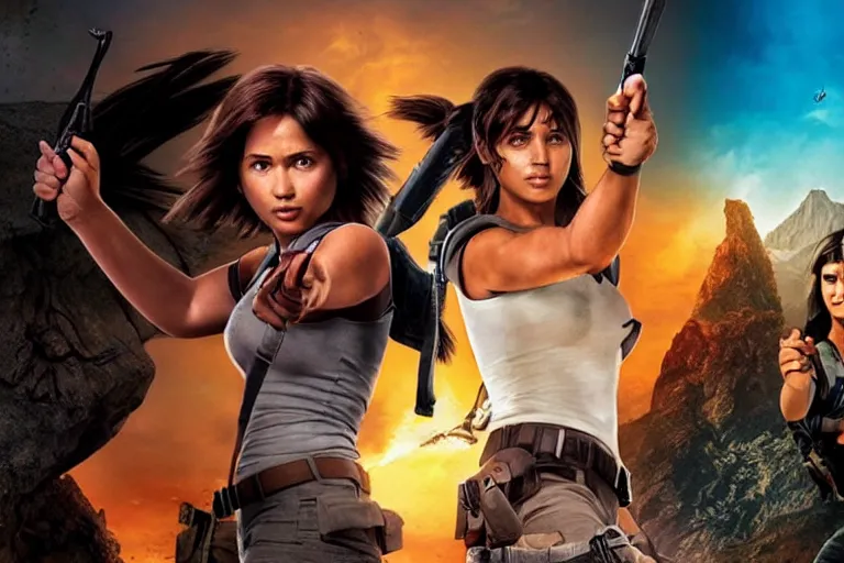 Prompt: Dora the Explorer vs Lara Croft, film by Michael Bay