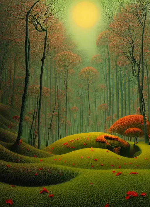 Image similar to hyper detailed 3d render like a Oil painting - the spring comes to the forest, by Jacek Yerka, Mariusz Lewandowski, Houdini algorithmic generative render, Abstract brush strokes, Masterpiece, Edward Hopper and James Gilleard, Zdzislaw Beksinski, Mark Ryden, Wolfgang Lettl, hints of Yayoi Kasuma, octane render, 8k