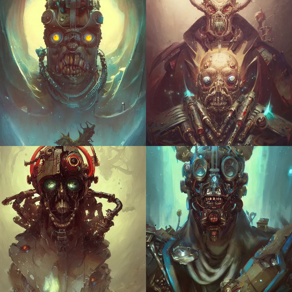 Prompt: portrait of a grotesque cybernetic duke of Christmas, cyberpunk concept art by pete mohrbacher and seb mckinnon and beksinski and josan gonzales, digital art, highly detailed, intricate, sci-fi, sharp focus, Trending on Artstation HQ, deviantart, unreal engine 5, 4K UHD image