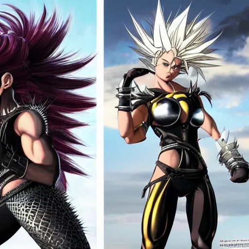 Image similar to warrior girl, muscular girl, wild spiky black saiyan hair, long spiky hair, electrified hair, wearing chrome silver armor and black spandex pants, ultra realistic, intricate details, highly detailed, subsurface scattering, photorealistic, octane render, 8 k, art by artgerm, greg rutkowski, magali villeneuve, alphonse mucha