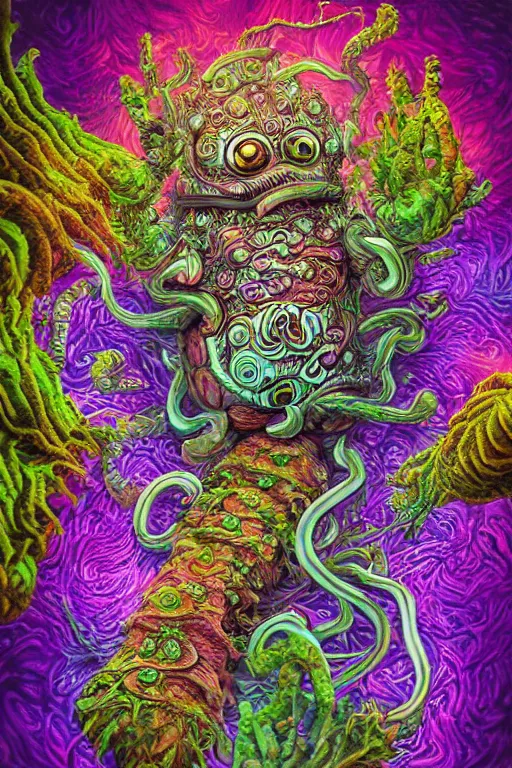 Image similar to creature sushi roots cactus elemental flush of force nature micro world fluo light deepdream a wild amazing steampunk baroque ancient alien creature, intricate detail, colorful digital painting radiating a glowing aura global illumination ray tracing