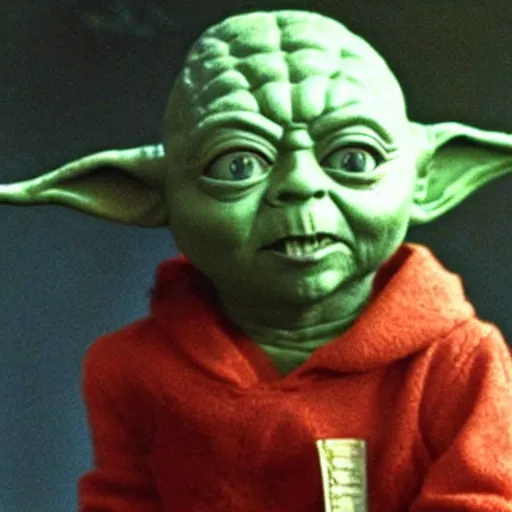 Prompt: Yoda as Chucky the killer doll from the movie Child's Play