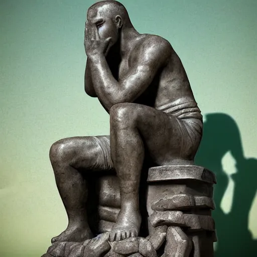 Prompt: thinker statue sitting on throne from games of throne 4k painting