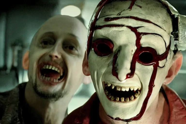 Image similar to macaulay culkin as jigsaw in the saw franchise, cinematic lighting