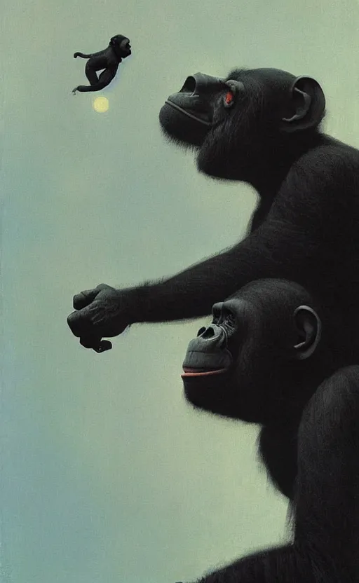 Image similar to chimpanse in space ,Edward Hopper and James Gilleard, Zdzislaw Beksinski highly detailed